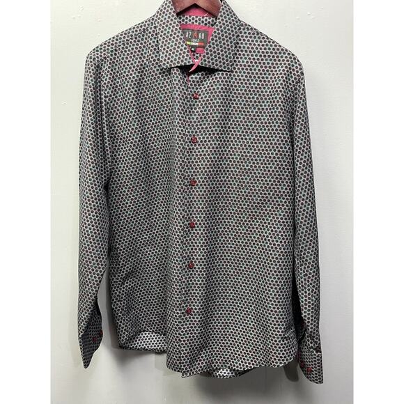 Azaro Uomo Men Casual‎ Shirt Size XL Button Front Collared Long Sleeve Circle - Picture 1 of 7